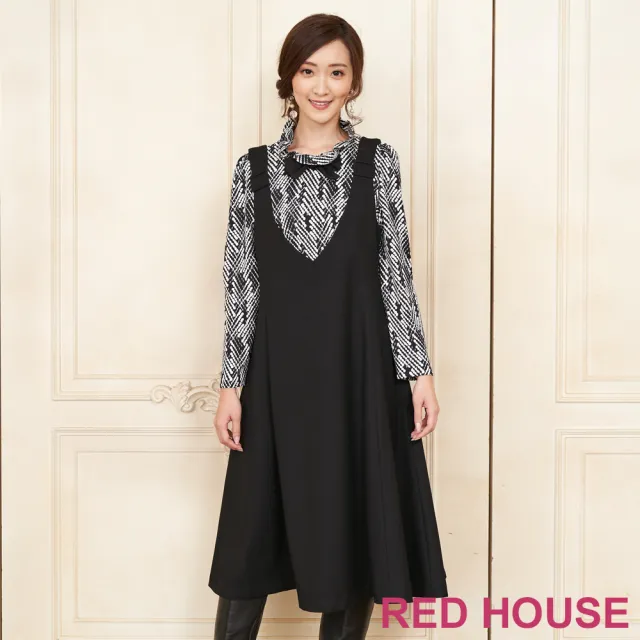 【RED HOUSE 蕾赫斯】素面背心傘狀洋裝(黑色)