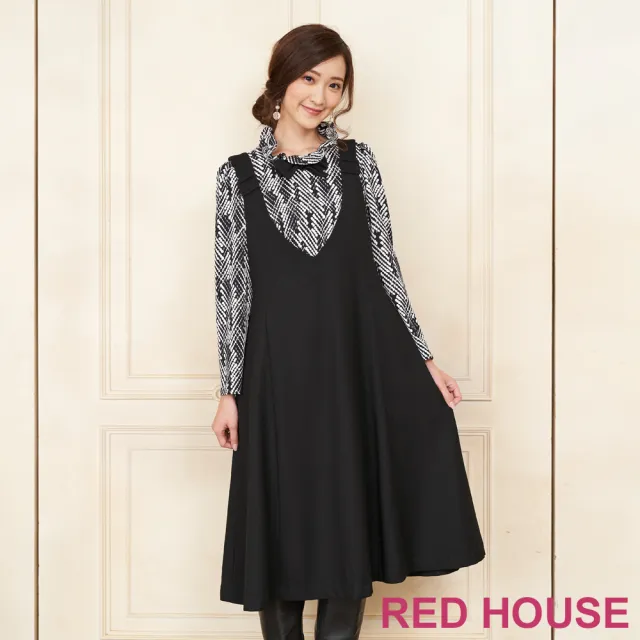【RED HOUSE 蕾赫斯】素面背心傘狀洋裝(黑色)