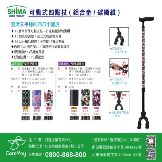 【SHIMA 島製作所】日本可動式四點杖專用配件(配件:手把套/四個腳墊)