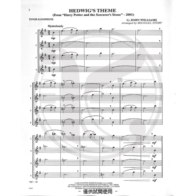 【Kaiyi Music 凱翊音樂】電影曲四重奏樂譜 可混4種樂器 次中音薩克斯風 第1-4級