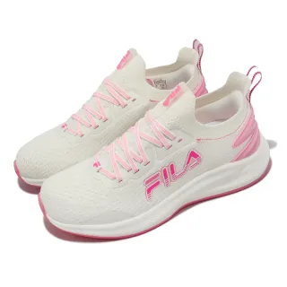 【FILA】慢跑鞋 Water Resistant 女鞋 白 粉 防潑水 襪套式 運動鞋 斐樂(5J911X155)