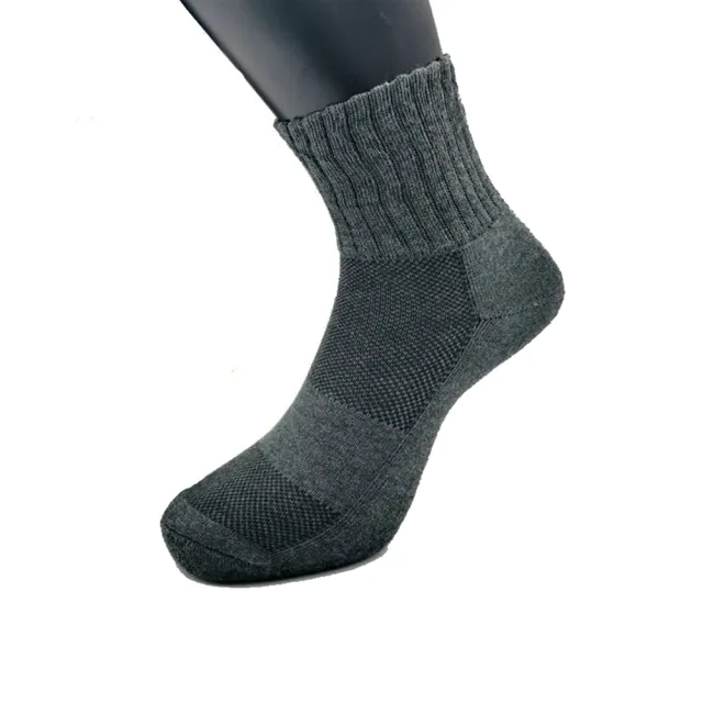 【三合豐 ELF】12雙組 男性精梳棉寬鬆襪口腳底止滑毛巾氣墊短襪 運動襪(MIT 深灰色)