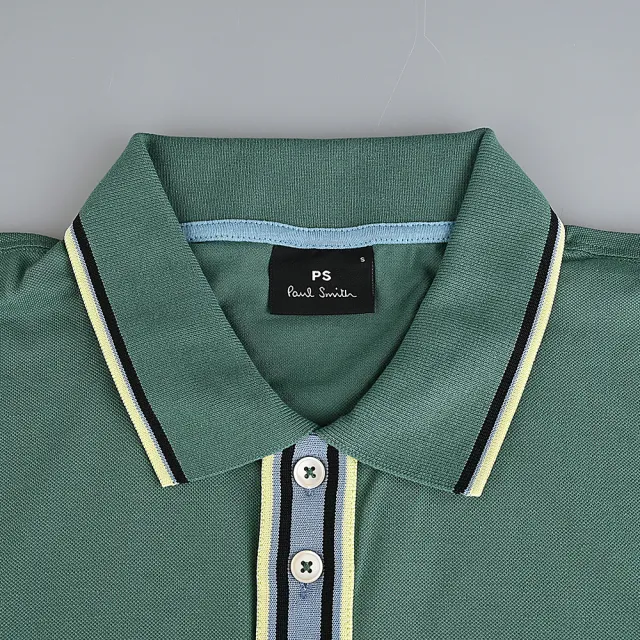 【Paul Smith】經典撞色條紋素面POLO衫(綠)