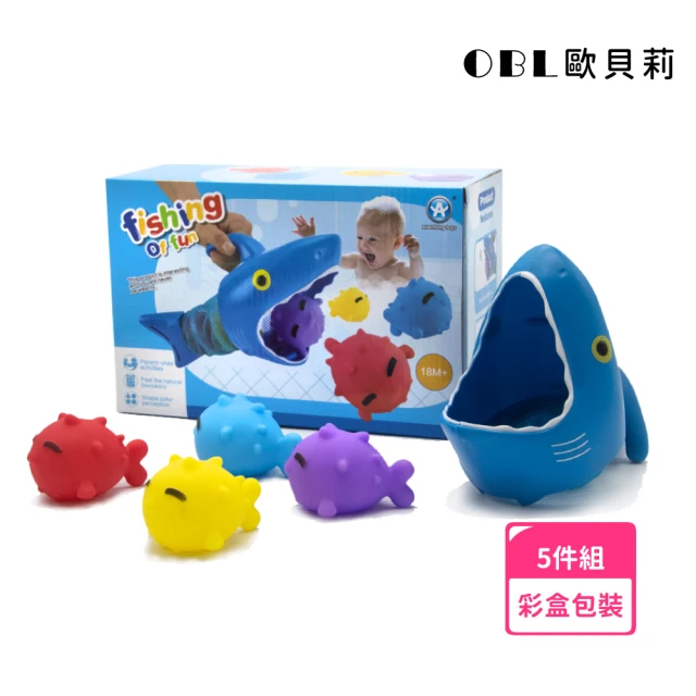 OhBabyLaugh 洗澡玩具-鯊魚立體撈魚組(兒童戲水玩具/洗澡玩具/玩水玩具/撈魚噴水玩具)