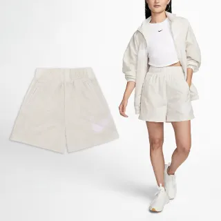 【NIKE 耐吉】褲子 NSW Essential Shorts 女款 白 寬版 高腰 抽繩 短褲 大勾(DM6740-104)