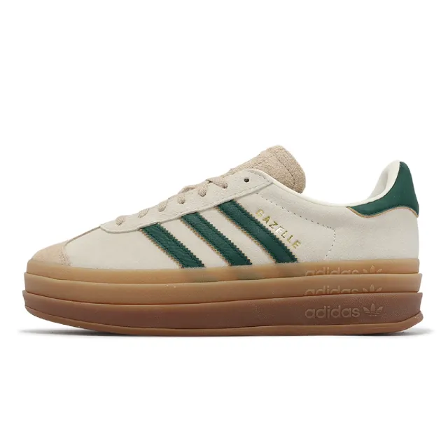 【adidas 愛迪達】休閒鞋 Gazelle Bold W 女鞋 卡其 綠 厚底 增高 拼接 復古 麂皮 膠底 愛迪達(ID7056)