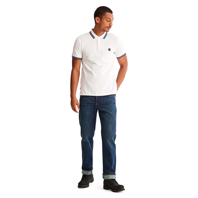 【Timberland】男款白色有機棉MILLERS RIVER修身短袖POLO衫(A62SH100)