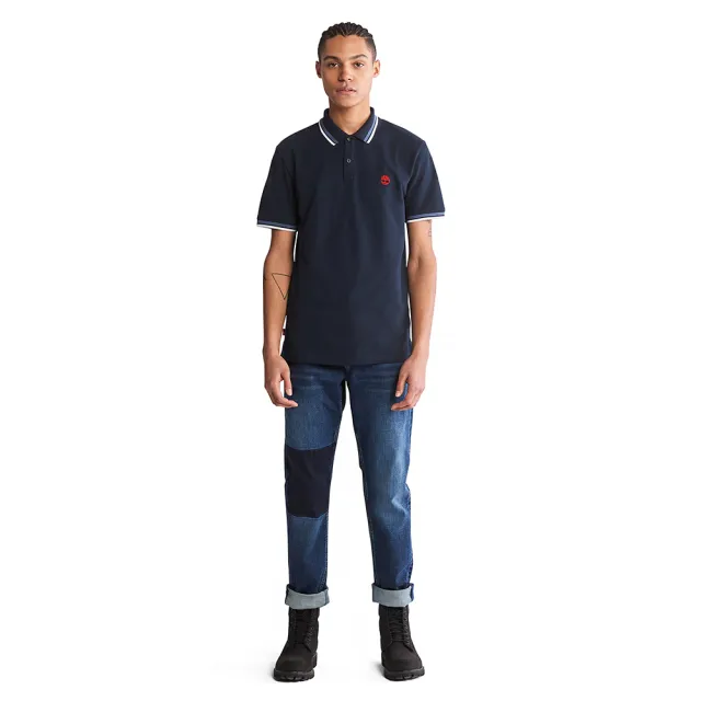 【Timberland】男款深藍色有機棉MILLERS RIVER修身短袖POLO衫(A62SH433)