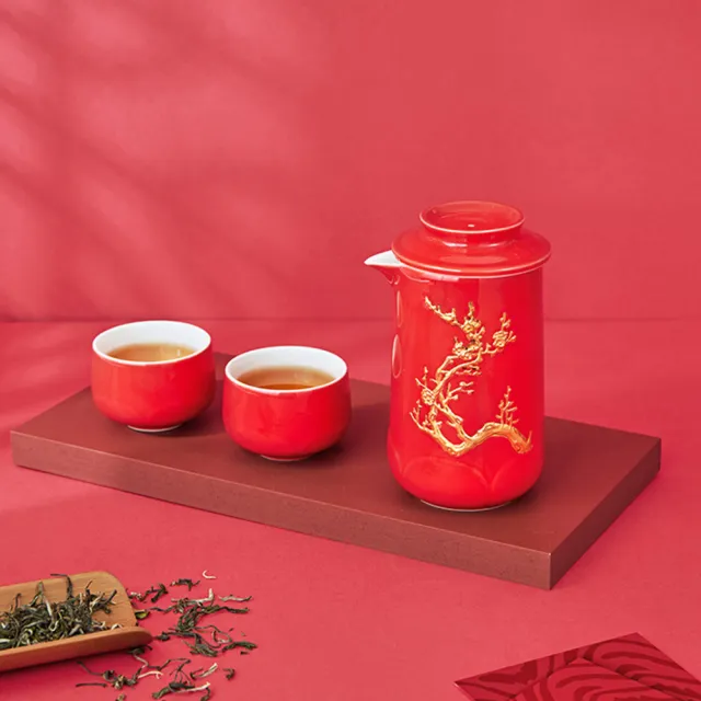 【乾唐軒】梅香陶瓷泡茶器(一壺+二杯 / 鎏金 / 3色 / 交換禮物)