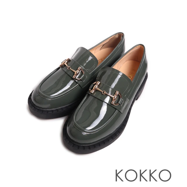 KOKKO 集團KOKKO 集團 輕量厚底馬銜釦漆皮樂福鞋(墨綠色)
