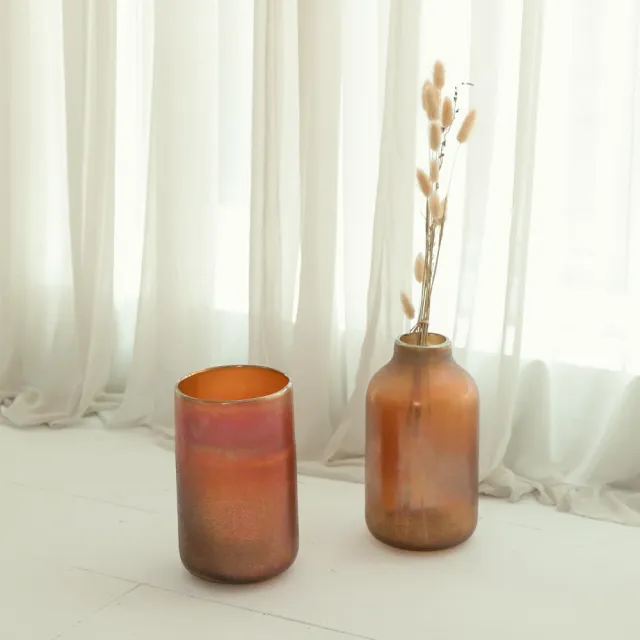 【YU Living 信歐傢居】復古圓柱型玻璃花瓶 花器(高24CM/琥珀色)