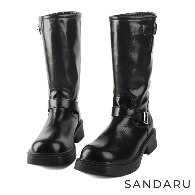 SANDARU 山打努 中筒靴 側雙銀扣軟皮工程靴(棕)品牌