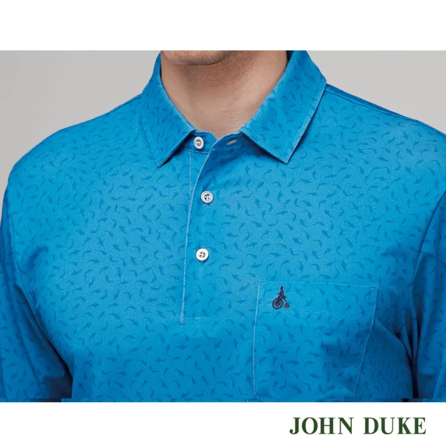 【JOHN DUKE 約翰公爵】男  吸濕排汗 速乾抗UV襯衫領印花胸袋 短袖 POLO衫_藍(20-3V1836)