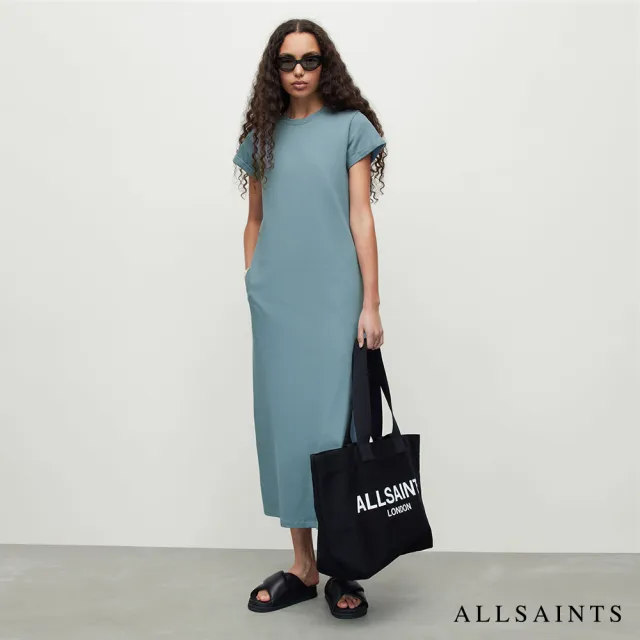 【ALLSAINTS】ANNA 休閒厚實純棉公羊頭骨T恤式長版連身裙洋裝-藍 WM380Y(常規版型)