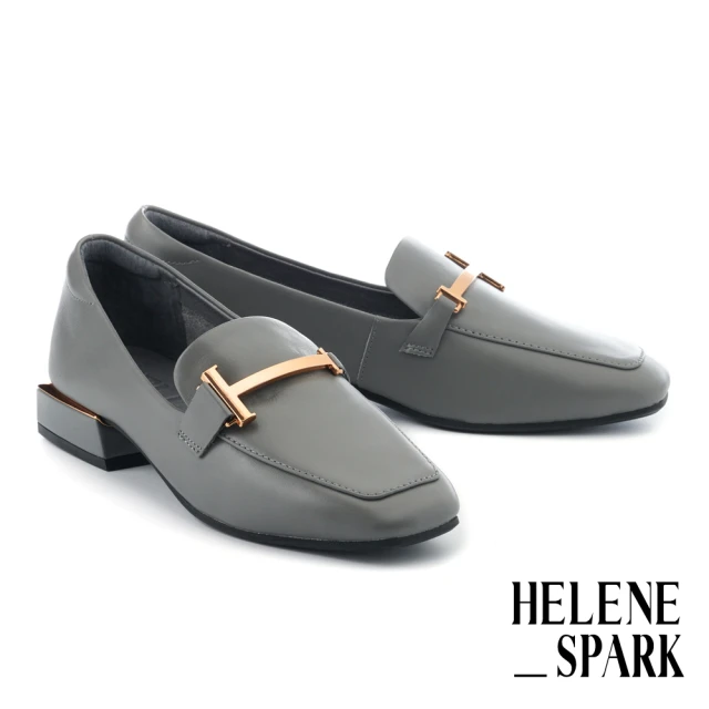 HELENE_SPARK 簡約質感鎖頭釦羊皮方頭高跟短靴(米