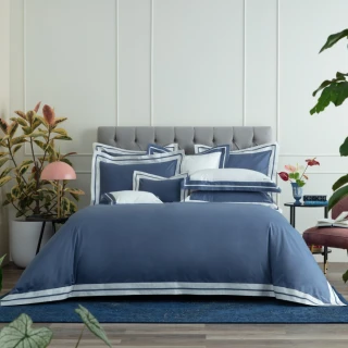 【WEDGWOOD】500織長纖棉Bi-Color素色被套枕套組-靛染藍(雙人180x210cm)