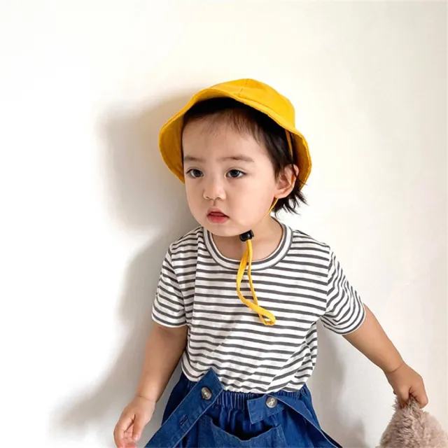 【安朵童舖】現貨韓版兒童條紋短袖上衣女童圓領T恤男童條紋上衣寶寶短袖上衣(022)