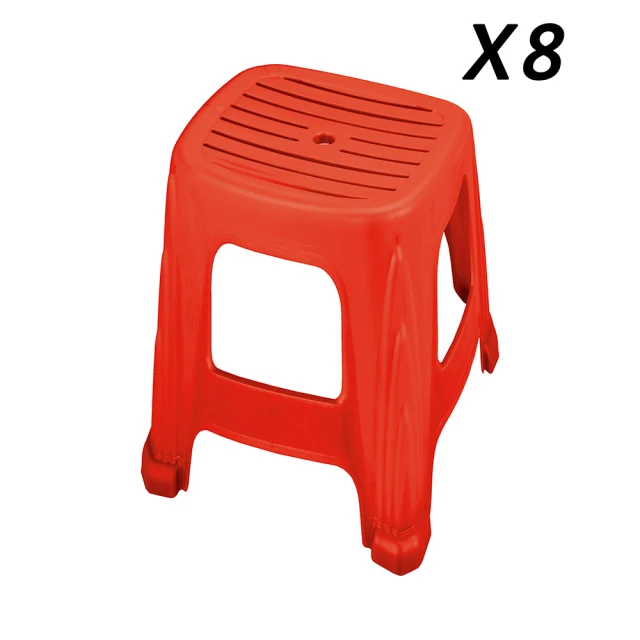 【ONE 生活】條紋樂四角塑膠椅8入/組 台灣製(PP耐衝擊新料/抗UV/通過SGS檢驗)