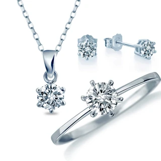【Alesai 艾尼希亞鑽石】鑽石戒指 & 鑽石項鍊 & 鑽石耳環(六爪系列 30分鑽石套組)