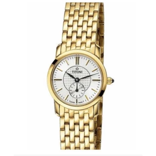 【TITONI 梅花錶】官方授權T1 女 纖薄系列 金色小秒針時尚腕錶-錶徑24.5mm-贈高檔6入收藏盒(TQ42917G-380)