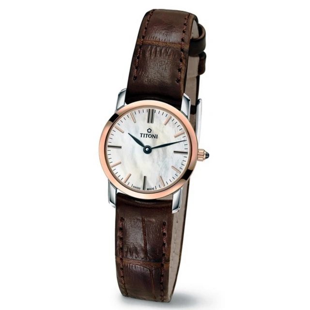 【TITONI 梅花錶】官方授權T1 女 超薄時尚皮革腕錶-錶徑24mm-贈高檔6入收藏盒(TQ42918SRG-ST-583)