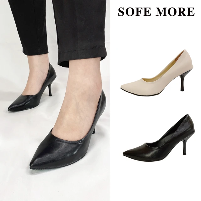 SOFE MORE 台灣製 黑色圓頭跟鞋 舒適氣墊中跟女鞋(