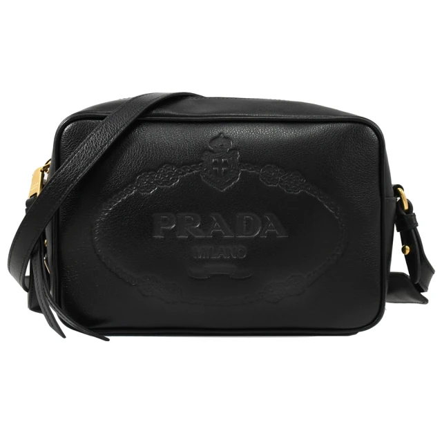 PRADA 普拉達 經典復刻版復古大LOGO小牛皮方包斜背包(黑)