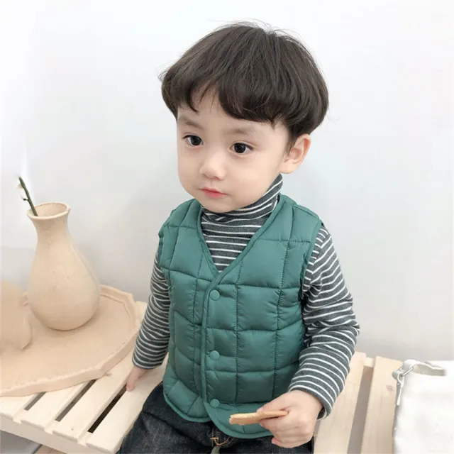【安朵童舖】現貨韓版兒童格子紋背心外套男童保暖馬甲背心寶寶背心外套女童格子外套(036A/53/60)