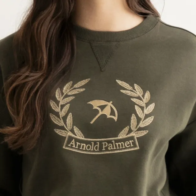 【Arnold Palmer 雨傘】女裝-簡約刺繡LOGO衛衣(橄欖綠)