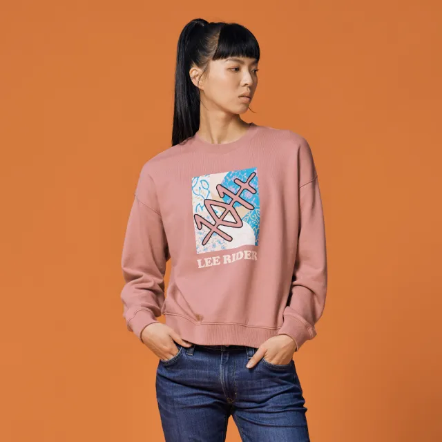 【Lee】女裝 長袖厚T / 經典系列LOGO 杏桃玫 舒適版型 / 101+ 系列(LB330027732)