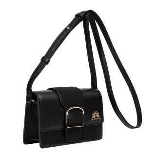 【LA MARTINA】交換禮物 義大利原裝進口 頂級時尚金標皮革肩背包 1254T(黑色)