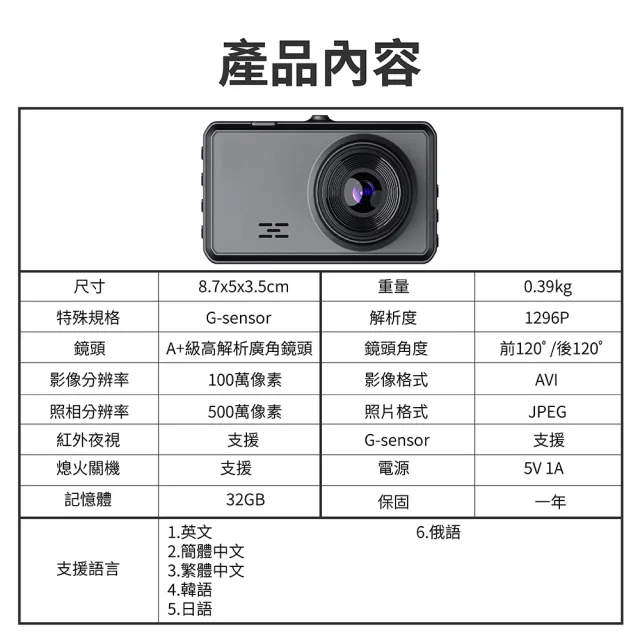 【Jinpei 錦沛】FULL HD 1296P 汽車行車記錄器、星光夜視、前後雙錄、附贈32GB(行車紀錄器)