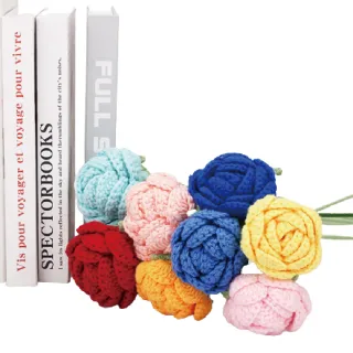 【WARM DAY LIFE】4入組 手工編織玫瑰花 玫瑰花 七夕禮物 手工花束 編織花(編織 仿真花束 情人節)