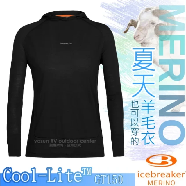 Icebreaker 女 美麗諾羊毛 長袖圓領連帽上衣.長袖排汗衣(IB0A56EX-001 黑)