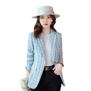 【Alishia】高雅格紋名媛時尚西裝外套(現+預  藍色 / 卡其色)