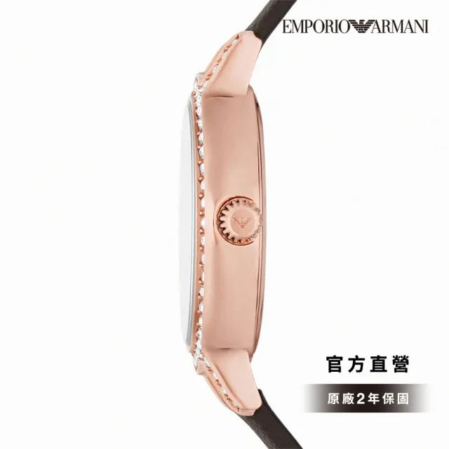 EMPORIO ARMANI 官方直營】Cleo 復古環鑽奢華女錶棕色真皮錶帶手錶32MM