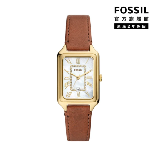 【FOSSIL 官方旗艦館】Raquel 復古女伶羅馬數字女錶 棕色真皮錶帶 手錶 26MM ES5307