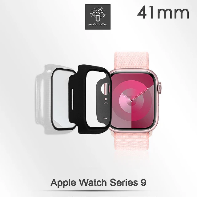 Metal-Slim Apple Watch Series 9 41mm 鋼化玻璃+PC 雙料全包覆防摔保護殼