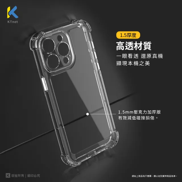 【KTNET】iPhone 15/i15 Plus/i15 Pro/i15 Pro Max 四角防撞防摔透明手機保護殼(高清顯色/加厚防爆背板)