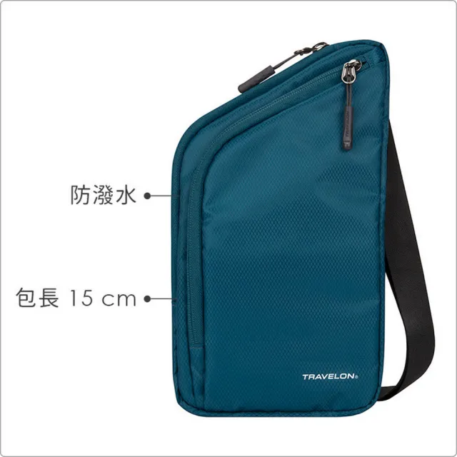 【Travelon】美國 輕便防盜斜背包 孔雀藍 / 側背包 斜背包 防盜包 出國 男包 RFID
