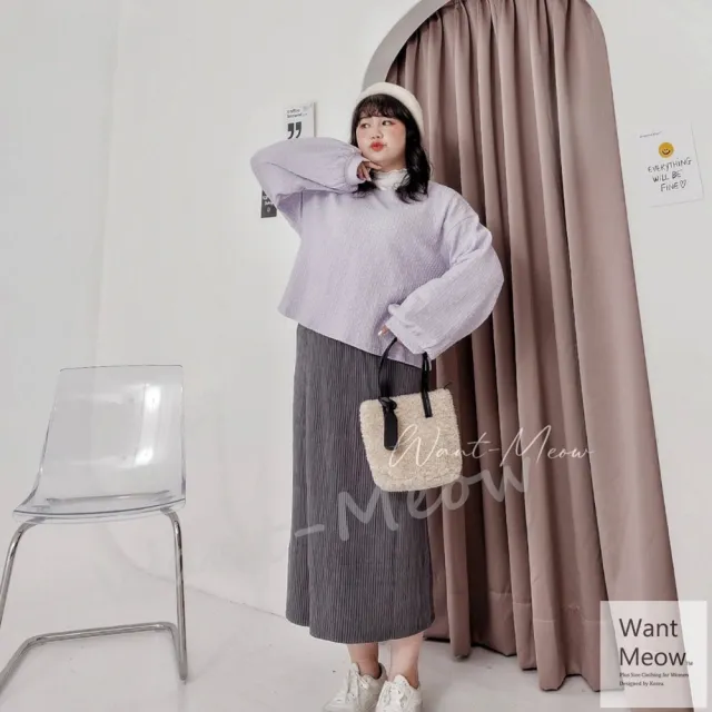 【Want-Meow】100公斤可穿/簡約質感滿天星點點針織上衣(長袖上衣/大碼/大尺碼/加大碼/孕婦裝)