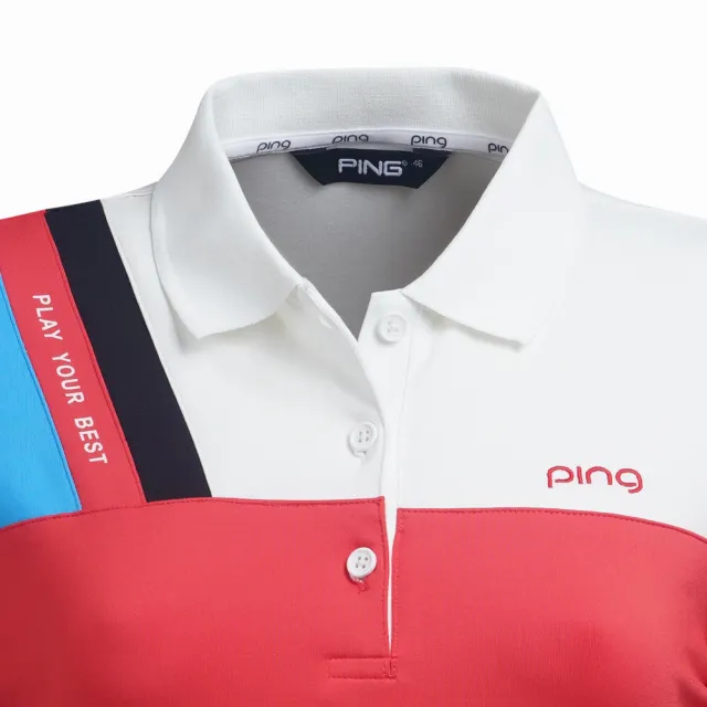 【PING】女款單邊三色長袖POLO衫-紅(吸濕排汗/蓄熱保溫/GOLF/高爾夫球衫/RA21206-18)