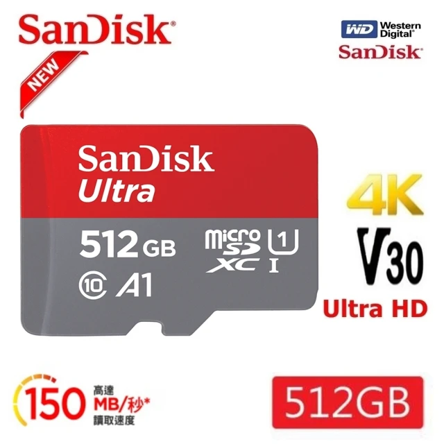 【SanDisk 晟碟】全新版 再升級 512GB Ultra microSDXC UHS-I A1  記憶卡(最高讀速 150MB/s 原廠10年保固)