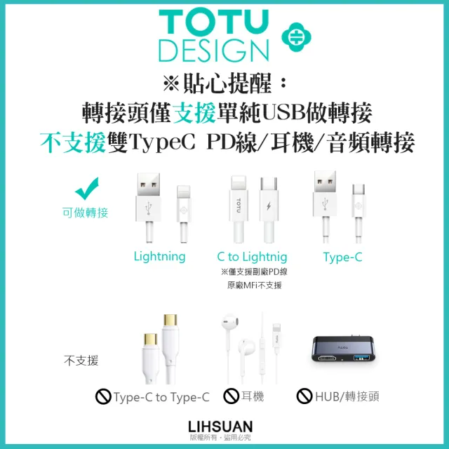 【TOTU 拓途】Type-C 轉 Lightning iPhone 轉接頭 轉接器 3A快充 充電傳輸 酷睿系列 2入(TypeC線充iPhone)