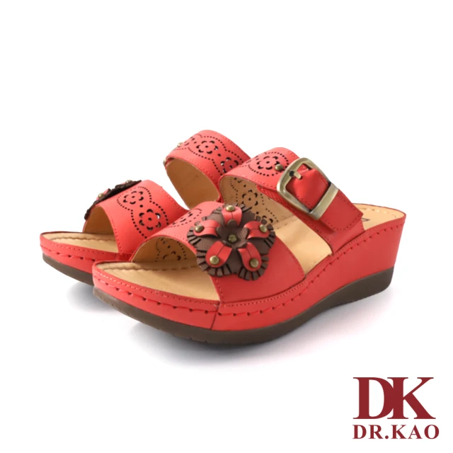 【DK 高博士】花漾年華皮雕氣墊涼鞋 75-3338-00 紅色