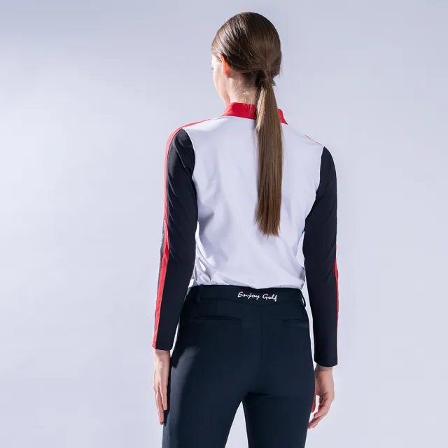 【PING】女款配色剪接立領長袖POLO衫-白(吸濕排汗/蓄熱保溫/GOLF/高爾夫球衫/RA22214-87)