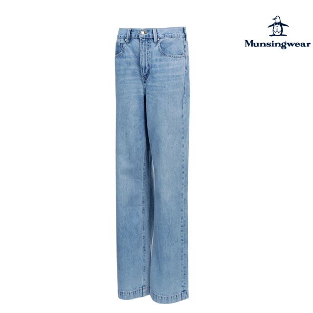 【Munsingwear】企鵝牌 女款淺藍色輕量彈性淺藍牛仔寬褲 MLQL8825
