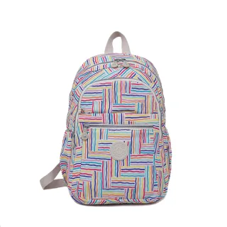 【VIVI SECRET】輕量防潑水多隔層後背包(彩色線條+米白色logo)