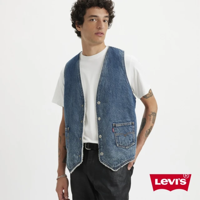 LEVIS 男款 牛仔Sherpa鋪毛背心 / 雙面穿 / 精工淺藍水洗 人氣新品