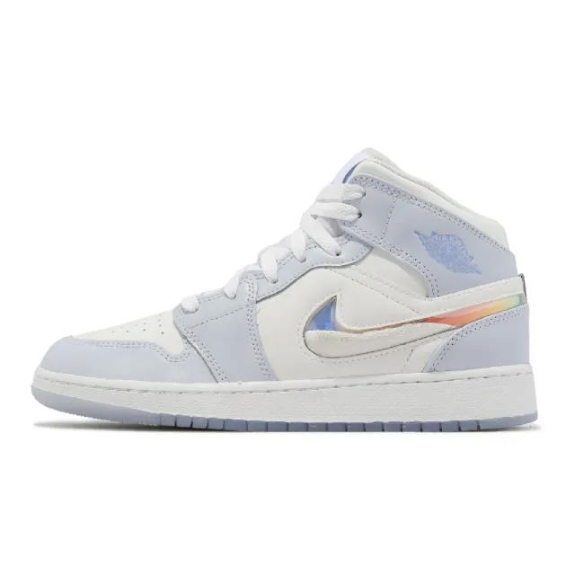 NIKE 耐吉】休閒鞋Air Jordan 1 Mid SE GS 女鞋大童鞋白藍AJ1 喬丹閃亮